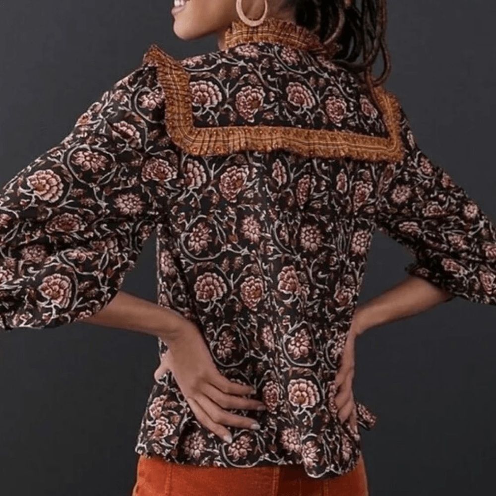 Anthropologie Othilia Sera Ruffled Floral Top Extra Small - Picture 2 of 9